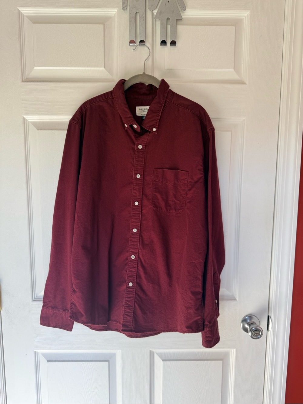 American Eagle Outfitters Men's Burgundy Button-Down Shirt Size L